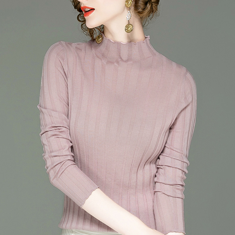 100%美丽诺羊毛半高领打底衫女装秋季新款针织衫上衣女长袖羊毛衫