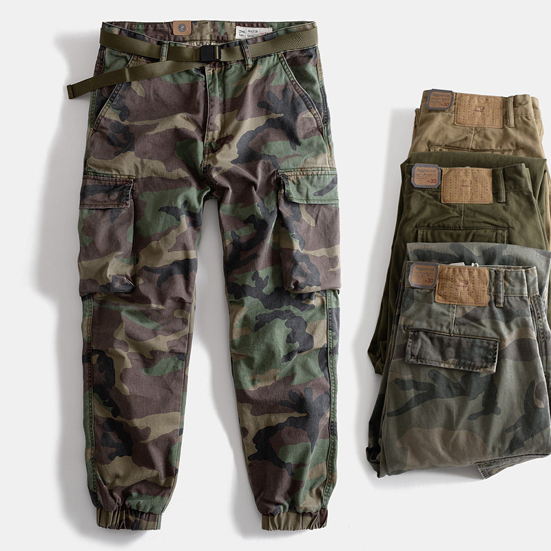 阿美咔叽美式复古加厚户外男士迷彩裤束脚裤多口袋裤工装裤休闲裤