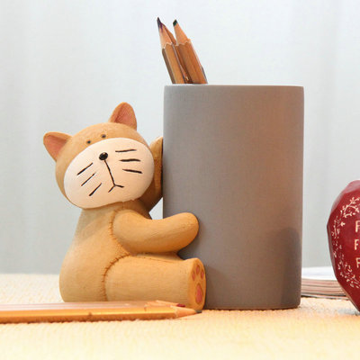 小猫笔筒 时尚可爱 创意笔筒摆件办公桌笔竹筒 实用可爱生日礼物