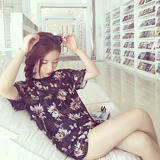 【钱夫人】同款正品蝴蝶花朵t恤女 韩版夏季短袖圆领宽松印花上衣