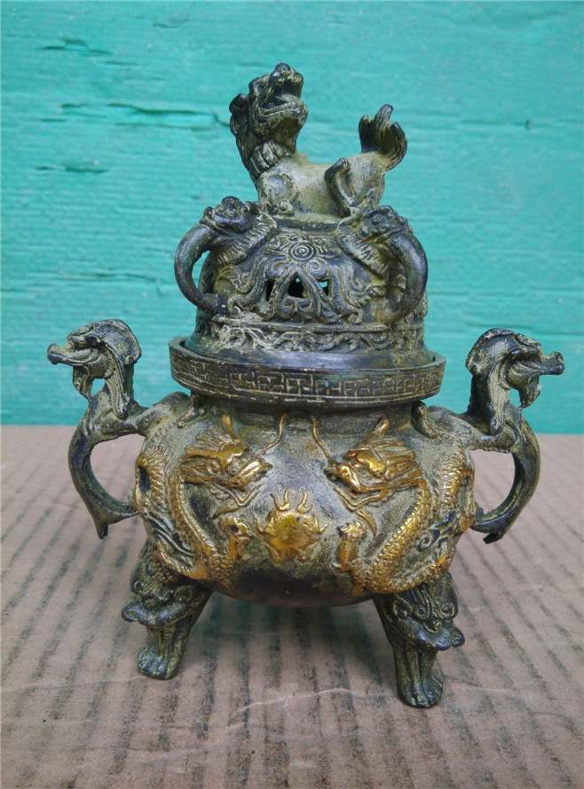 中国古玩 のったり香炉 仙人 古銅製 置物 時代物 M-