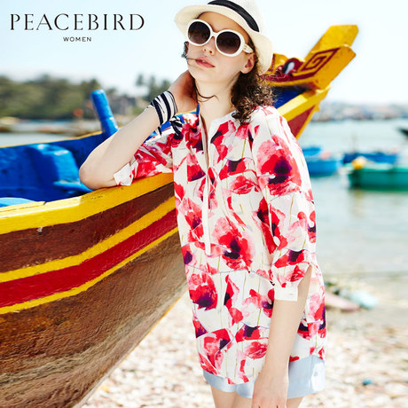 预售 太平鸟女装2015夏季新品雪纺衫 时尚中长款气质显瘦中袖上衣
