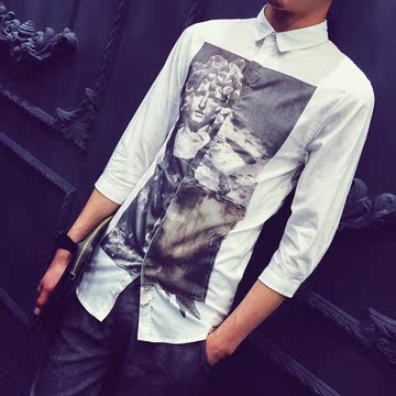 Spoof big Givenchy long sleeve shirt printing Europe wind shirt men\\\'s David sculpture summer of 2015