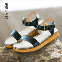 iFashion复古凉鞋女夏 平跟 学生真皮厚底森女文艺学院风日系凉鞋
