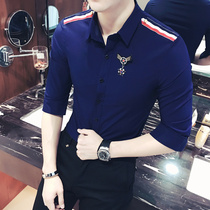 发型师ktv服务员工作服制服男士7分中袖衬衫夜店酒吧少爷男模衬衣