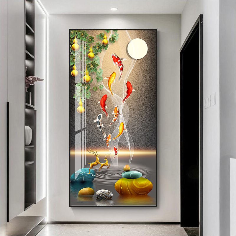 现代玄关装饰画进门入户正对门走廊过道挂画客厅入门玄幻壁画竖版-Taobao