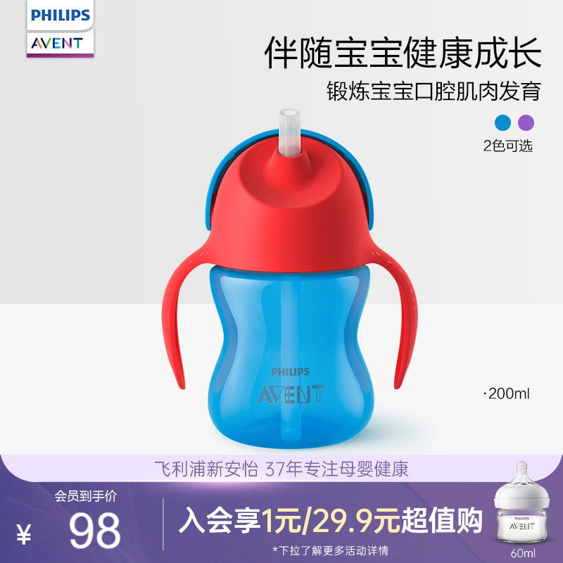 飞利浦新安怡儿童水杯吸管杯宝宝学饮杯带手柄幼儿园便携儿童水杯