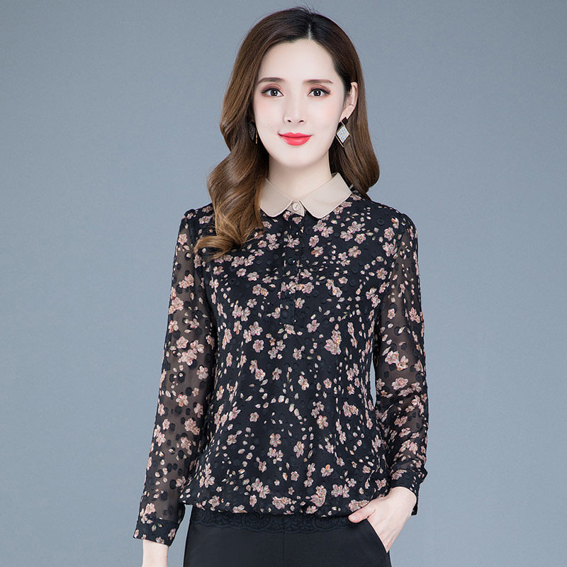 娃娃领碎花雪纺打底衫女长袖2021春秋新款时尚洋气内搭小衫上衣潮