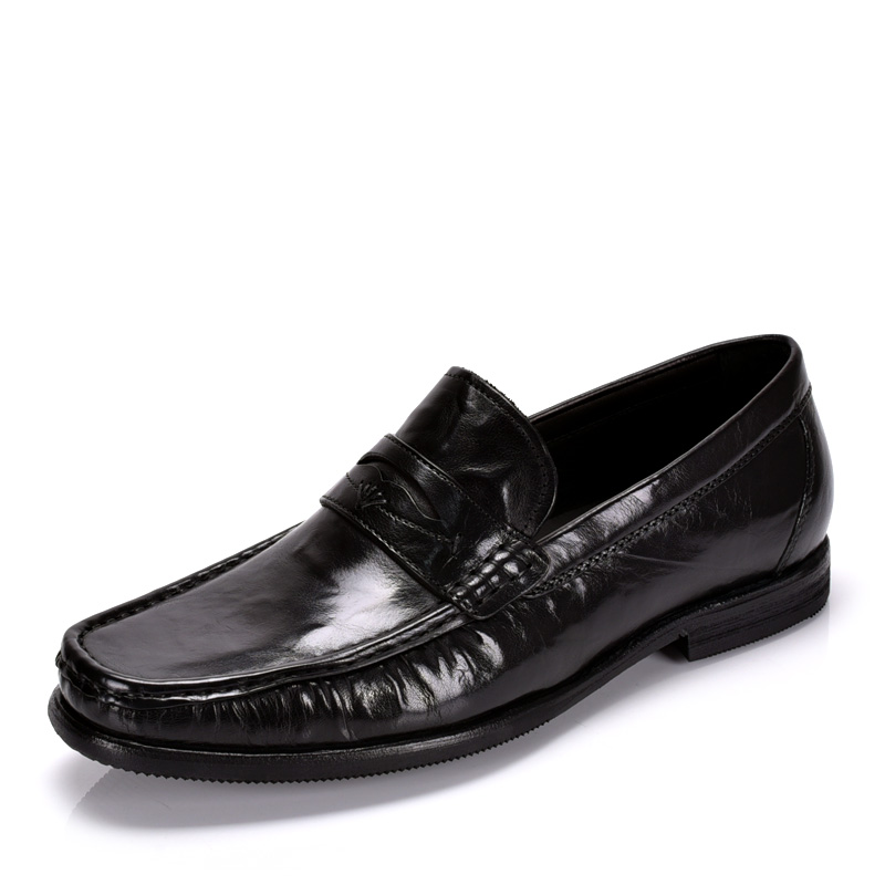 新款头层羊皮烧麦头英伦经典商务正装男鞋低帮圆头套脚男士皮鞋-Taobao