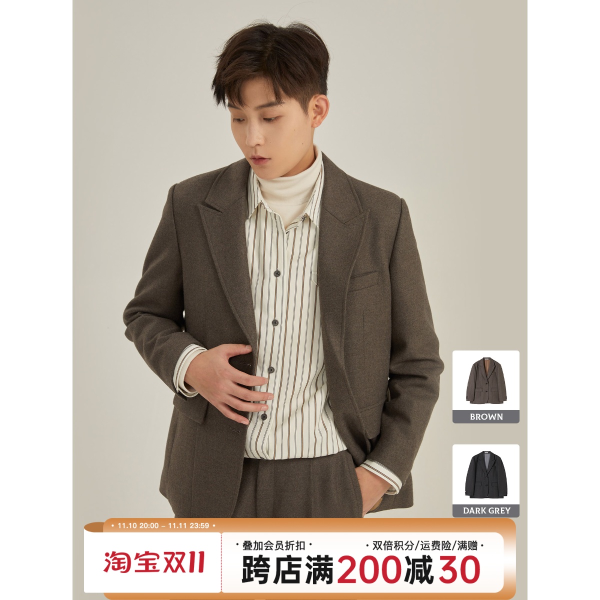 knighttom10月深卡其色西服les帅T中修身女西装设计感小众上衣-Taobao