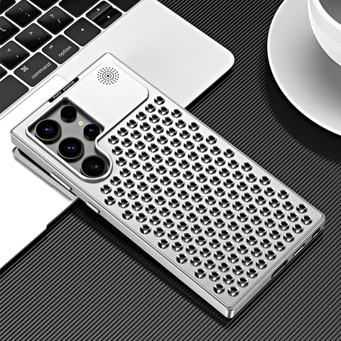 Silver — Luxury New Metal Heatsink Breathable Mesh High End Premium S24, S24 Plus, S24 Ultra Samsung Phone Case