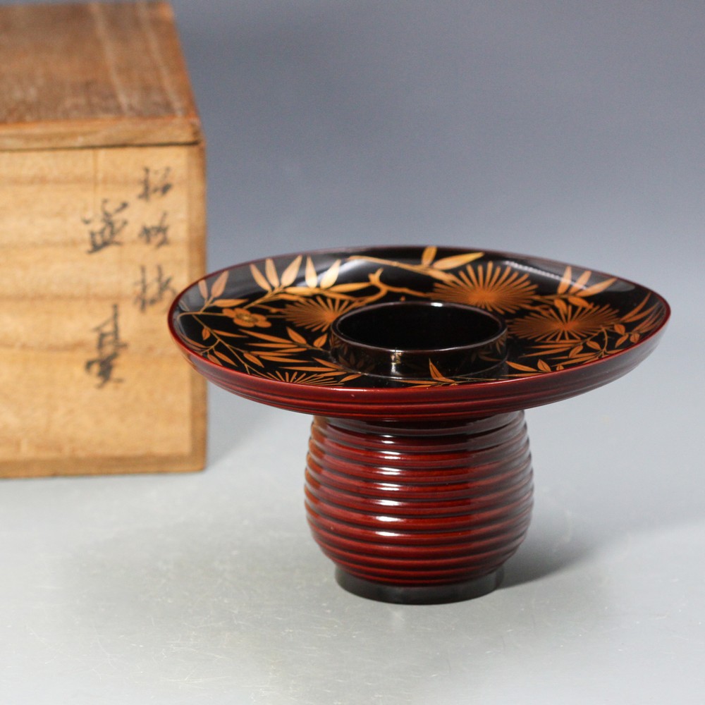 日本木胎传统漆器金莳绘雕漆堆朱剔红利休金轮寺茶道用棗形薄茶器-Taobao