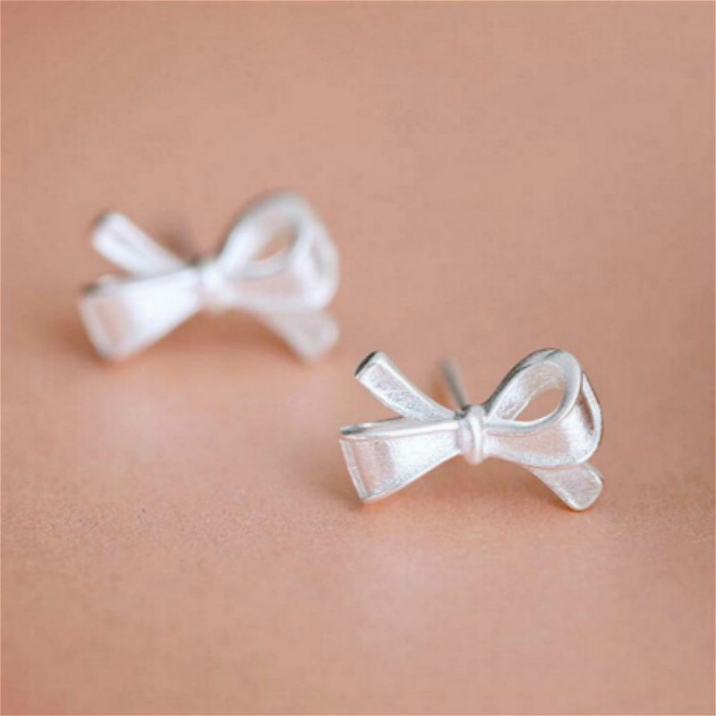 日韩清新简约百搭S925纯银配饰可爱立体蝴蝶结耳钉少女耳饰品耳坠