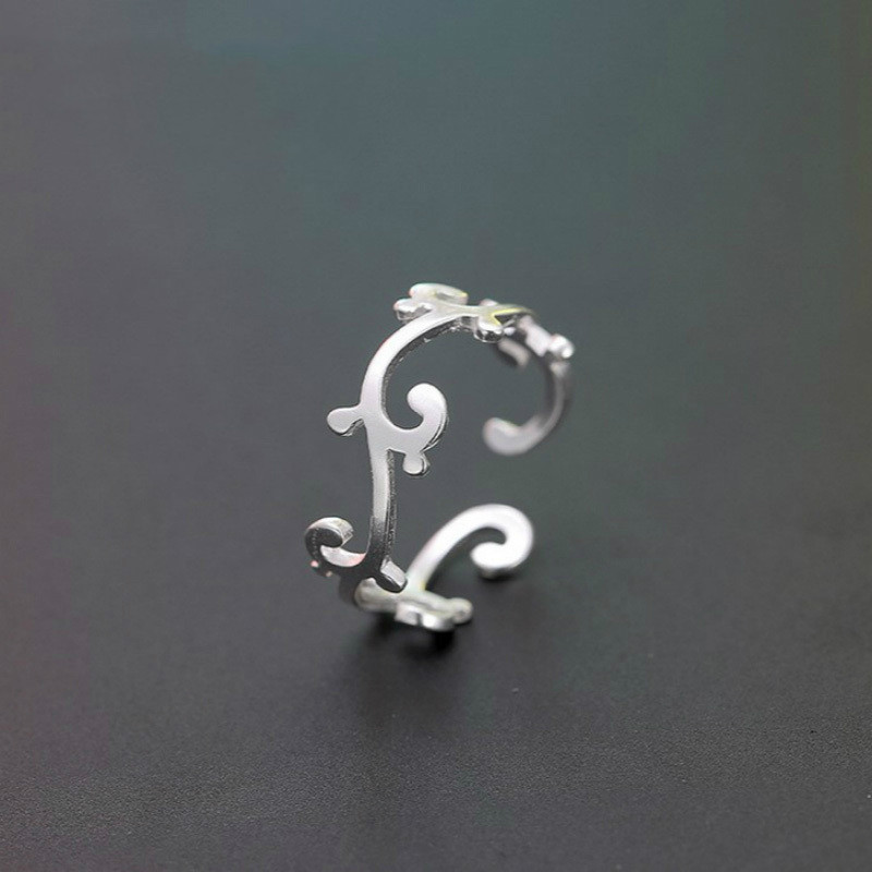 冷淡风原创设计S925纯银简约花藤开口戒指女款创意指环不规则饰品