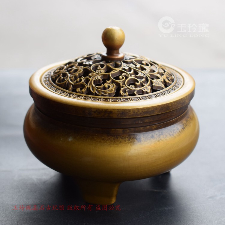 現状品 【古銅 金属工芸品】三つ足 獅子蓋 香炉 唐銅 鋳銅 銅製 銅器