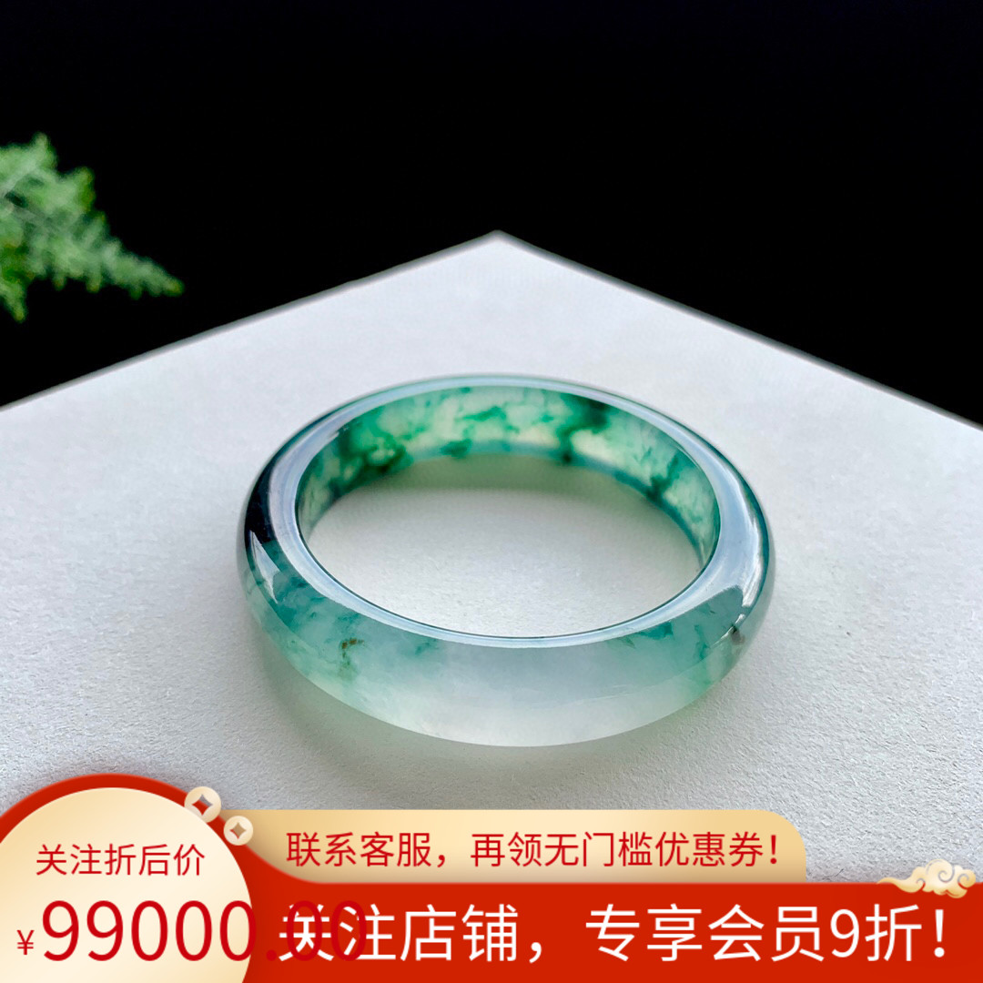 DY32玉渡緣2021新品52圓條天然翡翠冰種飄辣綠玉手鐲女款鑑定0423