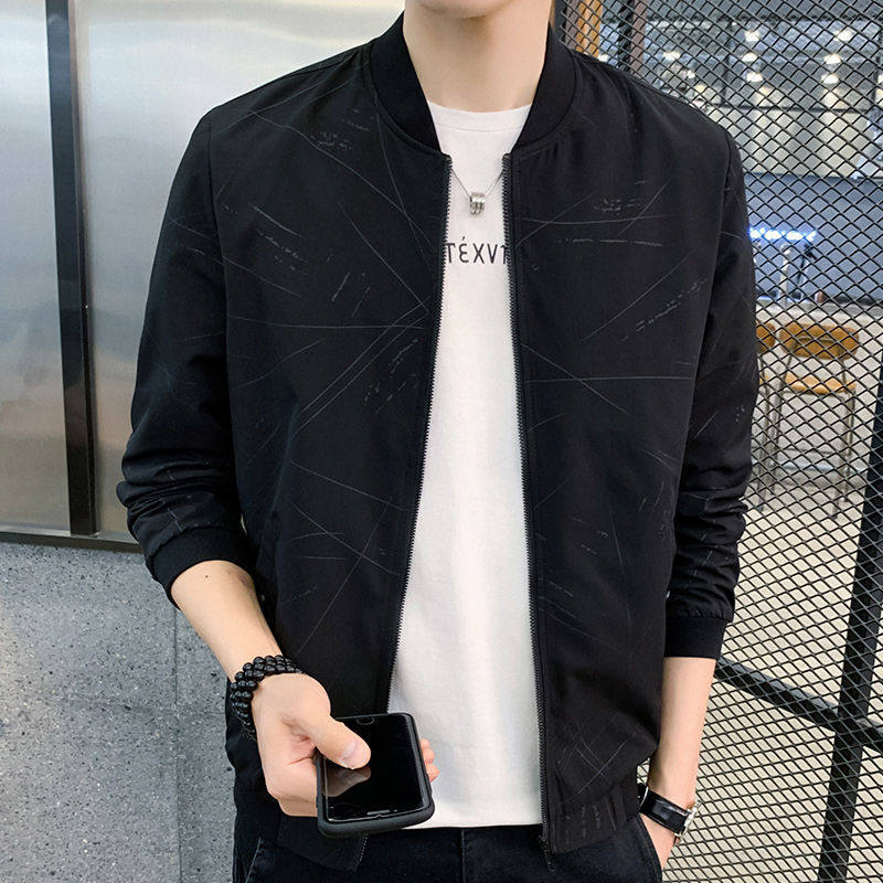 H 2021春季新款连帽夹克男薄款修身外套男士青年纯色休闲外套上衣