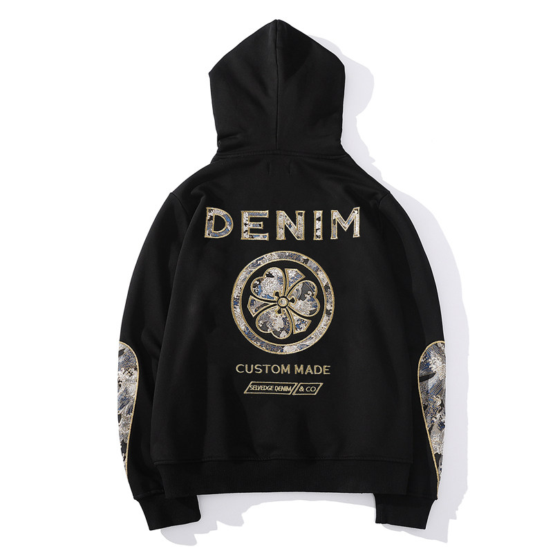 金线刺绣套头连帽国潮卫衣横须贺刺绣麒麟臂水滴袖男款女日系潮牌