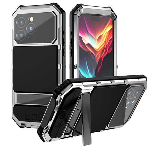 Silver — Metal Tough Shockproof 3 Layer Drop Resistant 360 Full Protection Kickstand Function High End Premium 15, 15 Plus