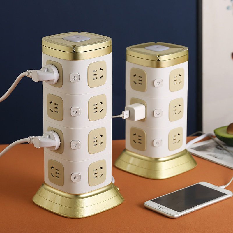 多功能塔型多层立式插座面板多孔带USB接线板立体插排插板创意家用多用接线板延长线居家