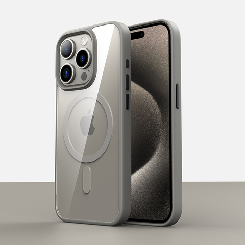 Gray — Balueus Transparent Clear Magsafe Magnetic High-End Premium 15, 15 Plus, 15 Pro, 15 Pro Max iPhone Case
