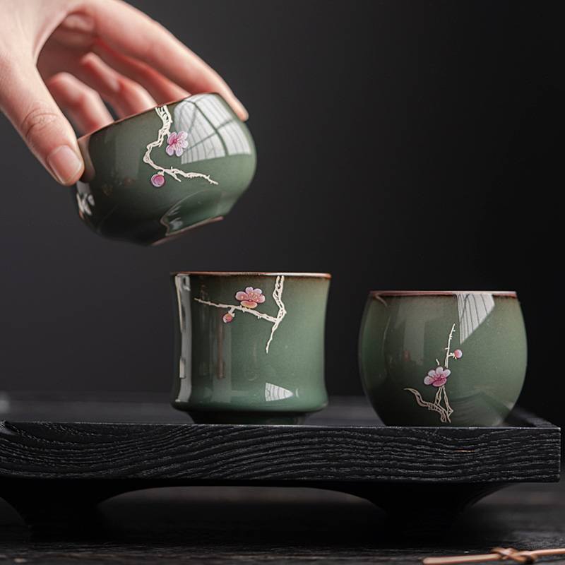 茶杯陶瓷品茗杯五大名窑哥窑汝窑钧窑个人杯小单杯功夫茶具主人杯-Taobao