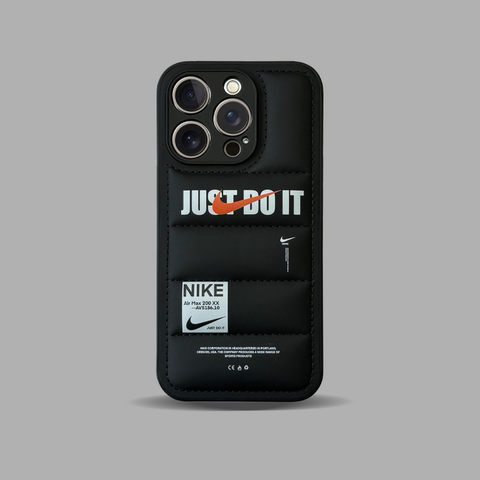 Black — NIKE Just Do It Puffy Puffer Down Jacket 15, 14, 13, 12 iPhone Case