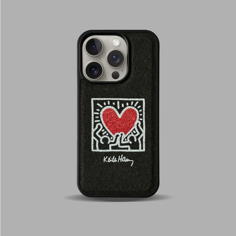 Black — Keith Haring New Cork Wood 15, 14, 13, 12 iPhone Case