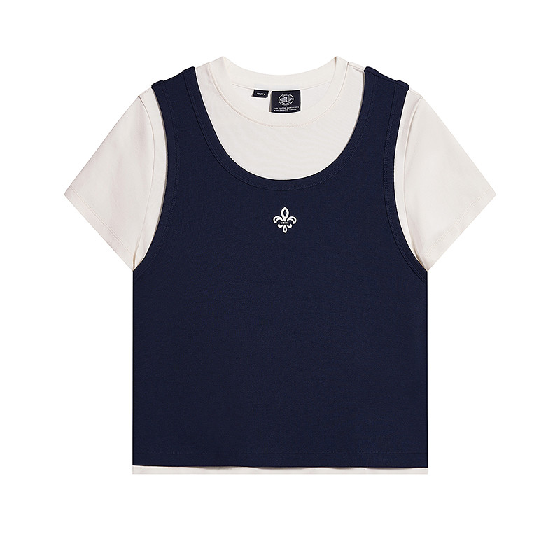 PALLADIUM帕拉丁上装假两件撞色刺绣女款短袖T恤1913898