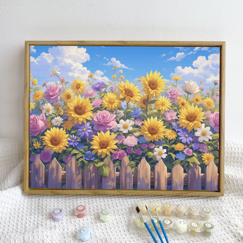 鸢尾花数字油画diy油彩画填色花卉治愈系风景横板手工diy油画填充评价