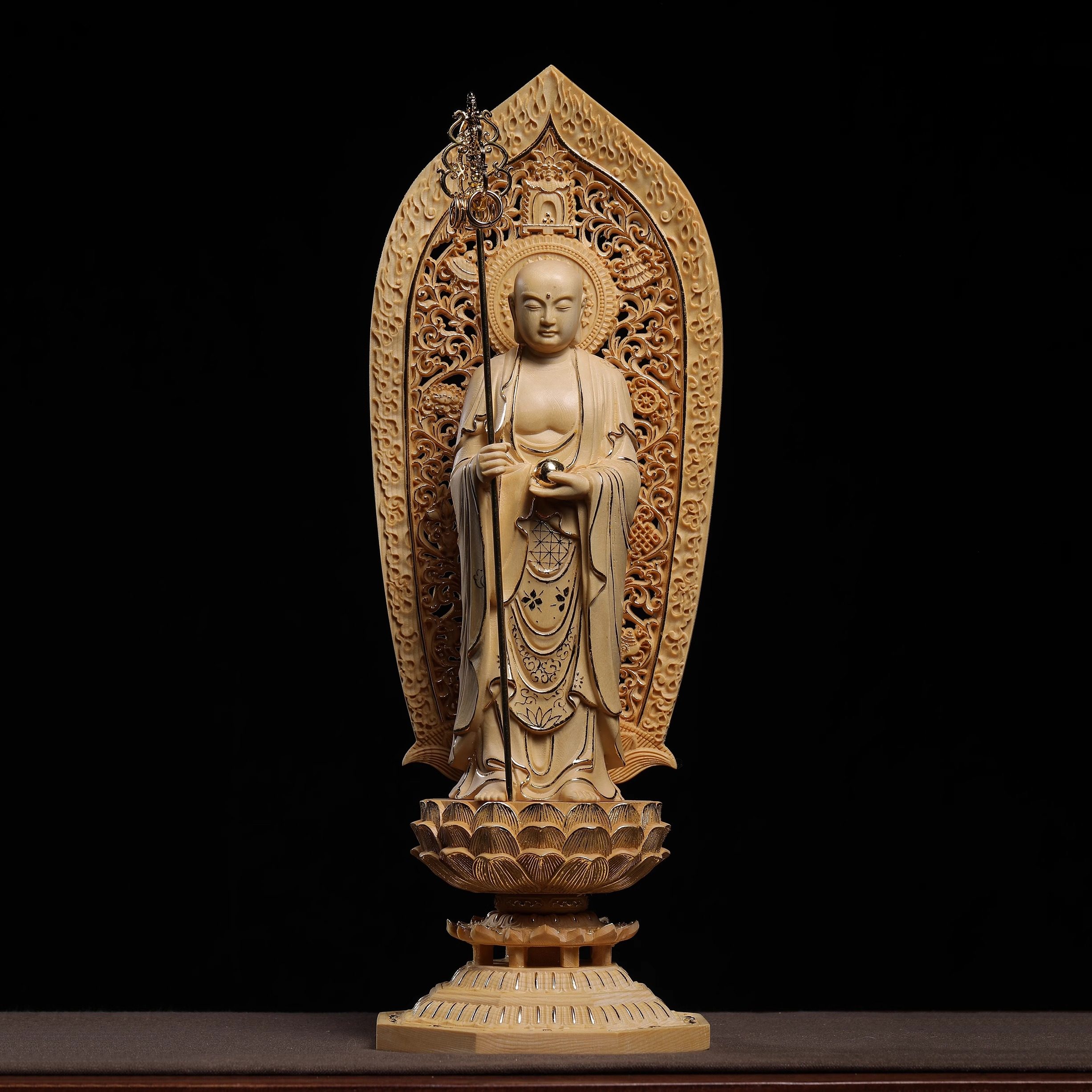 黄楊木彫 渡海観音菩薩 仏像 置物1