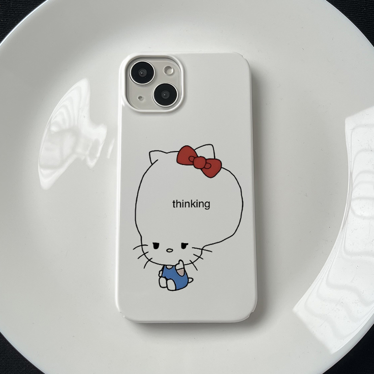 Girls Hello Kitty Cat Painted Art Illustration Minimal 15, 14, 13, 12, 11 iPhone Case