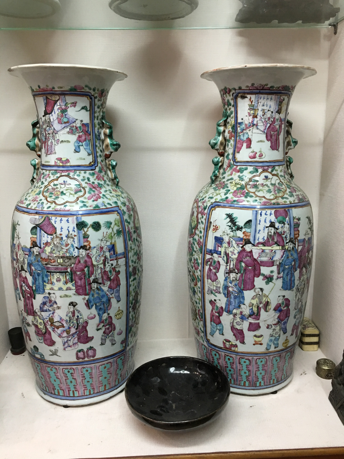 老古董古玩收藏明清瓷器粉彩瓷清代广彩人物300件花瓶一对