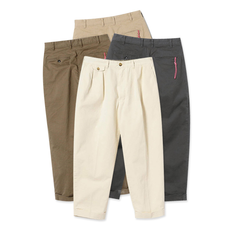 BEAMS SSZ 20AW 3P CHINO 九分裤直筒宽松褶皱卷边休闲长裤-Taobao