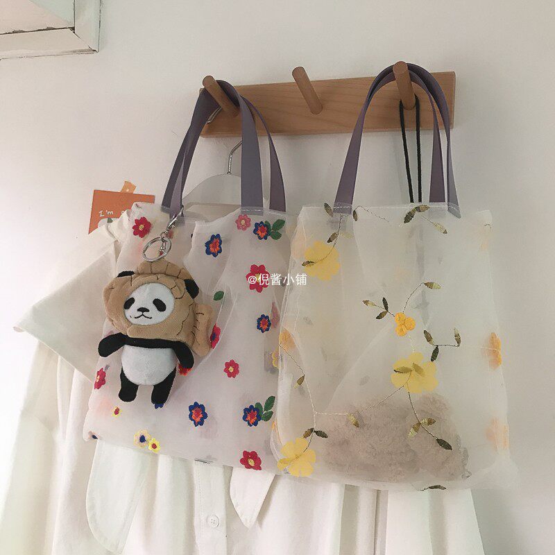 小众设计刺绣仙女手提包网纱包外出时尚手拎包购物布袋小包布袋子