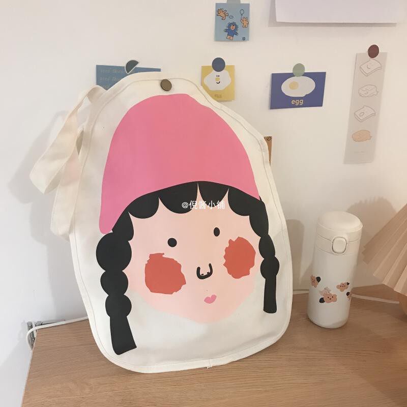 2021新款大容量红色可爱手提袋布袋子ins学生上课帆布单肩包包女