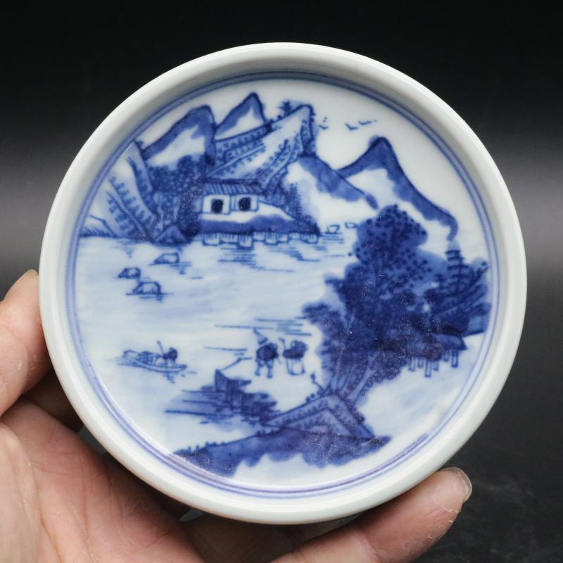 古びた蔵『清 雍正年製 陶磁器 粉彩海藻魚紋文房水洗』極細工 置物