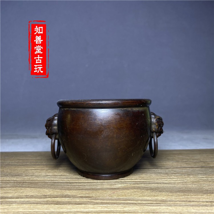 包邮个性复古纯铜笔洗古董铜器文房文具螭龙笔洗水盂古铜老包浆- Taobao