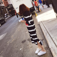 TAKIYAS SHOP 16秋新款针织长裙 条纹宽松九分袖连衣裙女潮