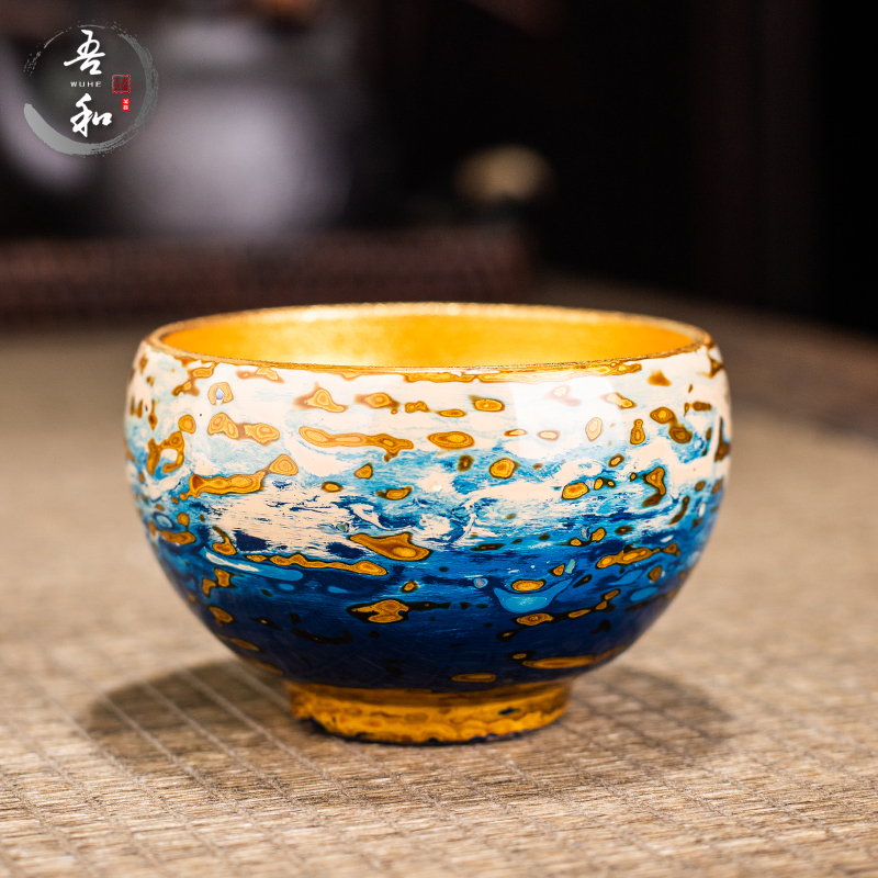 吾和漆器茶具福州大漆手工制作主人杯渐变24K金菩提叶陶瓷茶杯子-Taobao