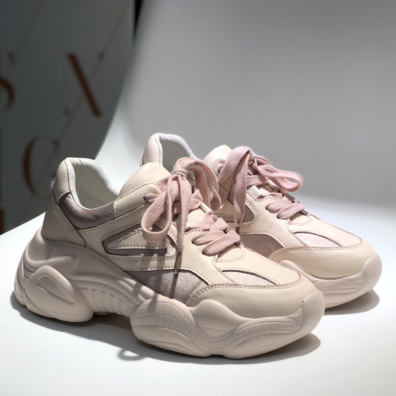 ins拼色韩版真皮老爹鞋2020冬季网红复古系带休闲鞋学生运动鞋女