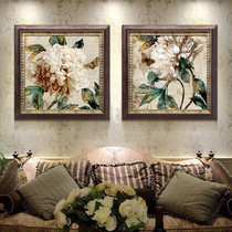 三千年美式简欧式复古风格客厅玄关白牡丹花卉沙发背景壁挂装饰画