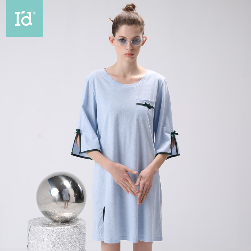 爱帝纯棉女睡衣套头中袖睡裙家居服透气宽松大码可外穿居家服