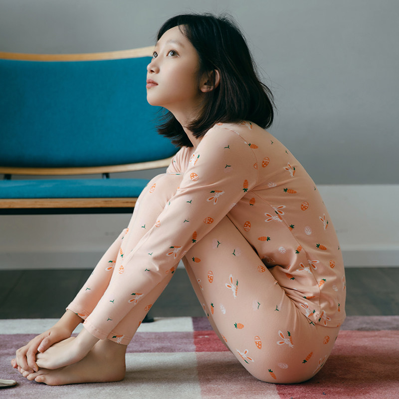 秋衣秋裤女士纯棉套装保暖内衣女全棉棉毛衫学生少女薄款线衣线裤