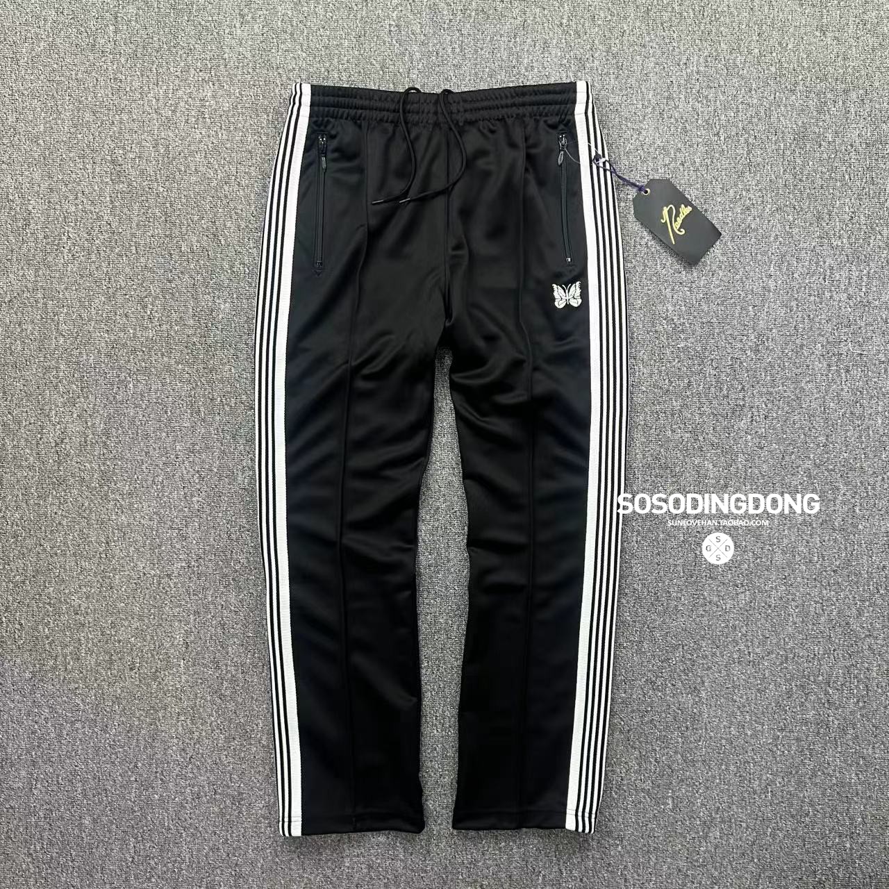 现货NEEDLES x JS别注NARROW TRACKPANTS 蝴蝶刺绣休闲运动裤-Taobao