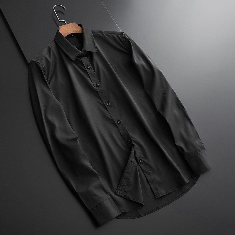 高级感定制衣服衬衣男长袖商务正装高端黑色真丝休闲男装印花衬衫