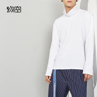 2017春装新款韩版潮男纯棉修身复古长袖打底衫套头高领堆领T恤衫