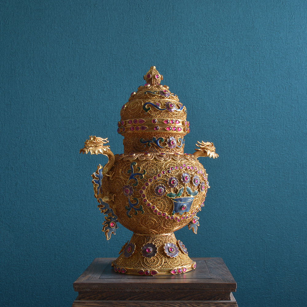 古董收藏器唐代海兽纹宝相花镶宝石金碗鎏金纯铜手工制作仿古摆件-Taobao