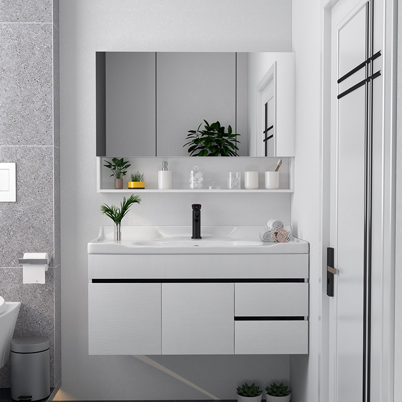 北欧卫生间实木浴室柜洗手盆柜组合洗脸池台盆柜洗漱台简约镜柜