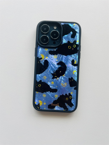 Ssself For Girls Black And Blue Cat High Quality Premium 15, 14, 13, 12, 11 iPhone Case